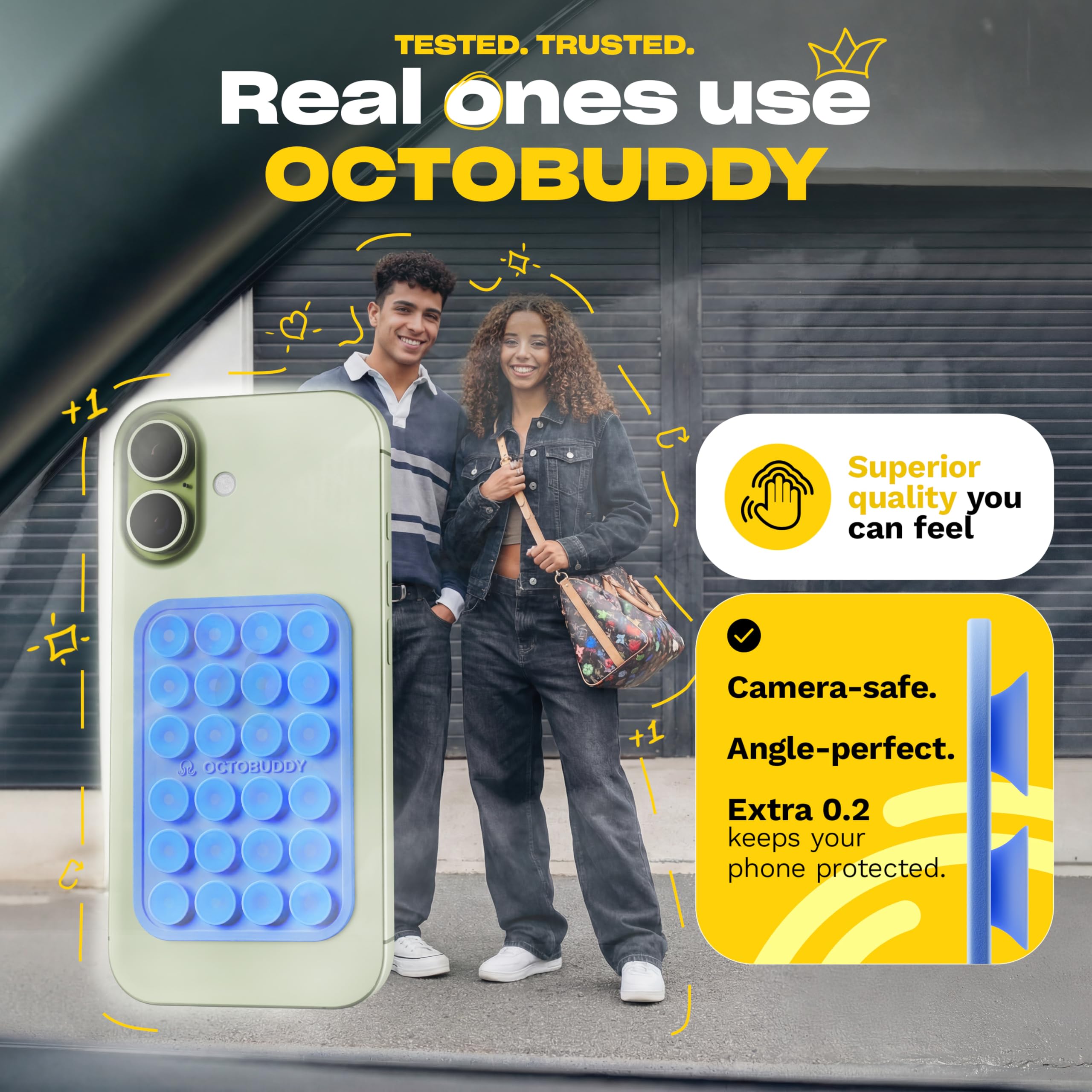 OCTOBUDDY Classic - Silicone Suction Phone Case Adhesive Mount - Hands-Free, Strong Grip Holder for Selfies & Videos - iPhone & Android Compatible - 2.25″ x 3.25″, Hot Pink