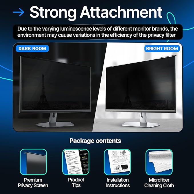 Universal Acrylic 19, 19.5 Inch Computer Privacy Screen Filter for Widescreen Computer Monitors - 17.3" x 11.4" (440 x 290mm) - Monitor Frame Hanging Type