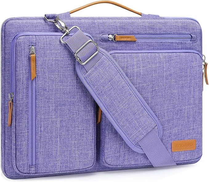 MOSISO 360 Protective Laptop Shoulder Bag,13-13.3 inch Computer Bag Compatible with MacBook, HP, Dell, Lenovo, Asus Notebook,Side Open Messenger Bag with 4 Zipper Pockets&Handle, Purple