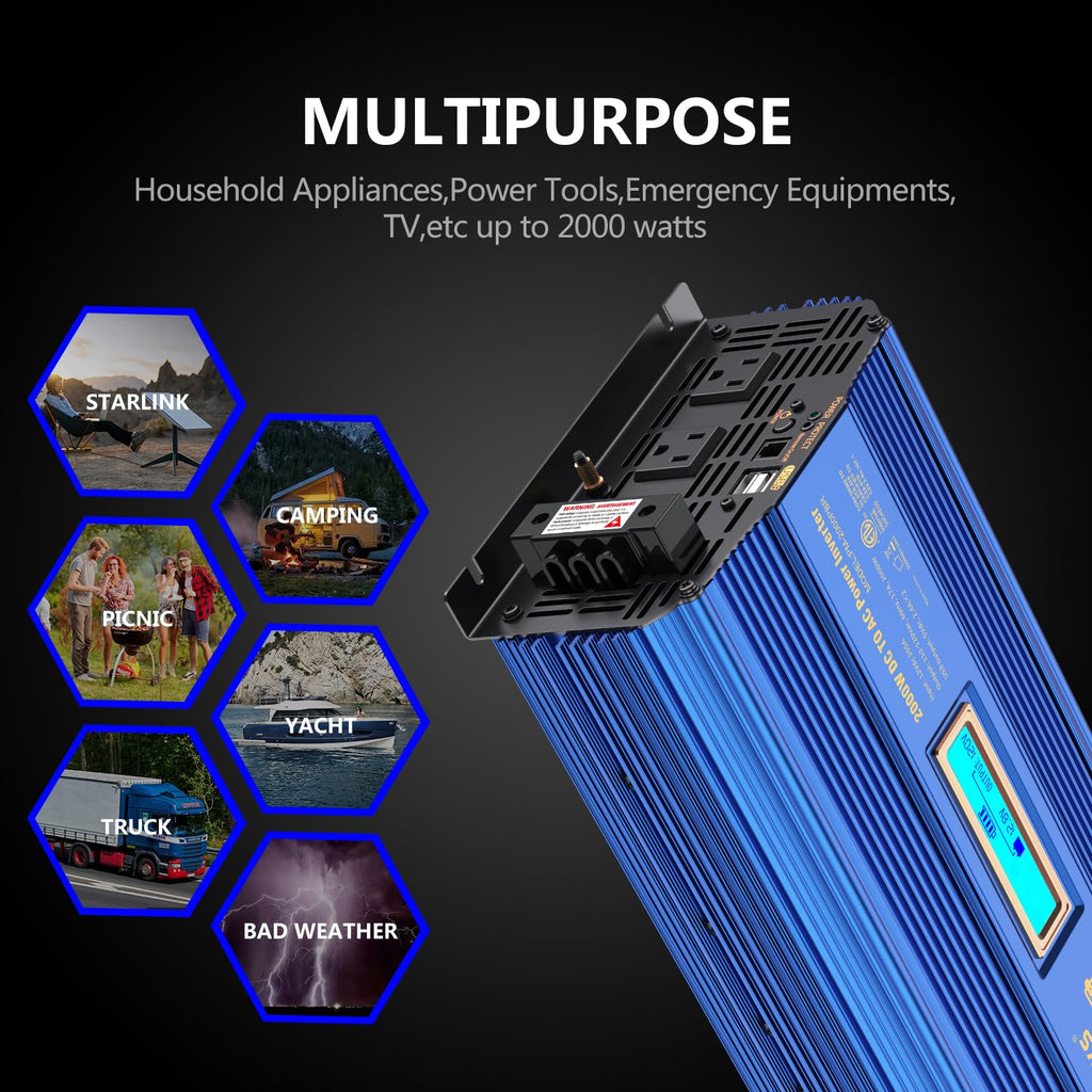 Power Inverter 2000w DC 12V to AC 120V ETL UL458 VOLTWORKS