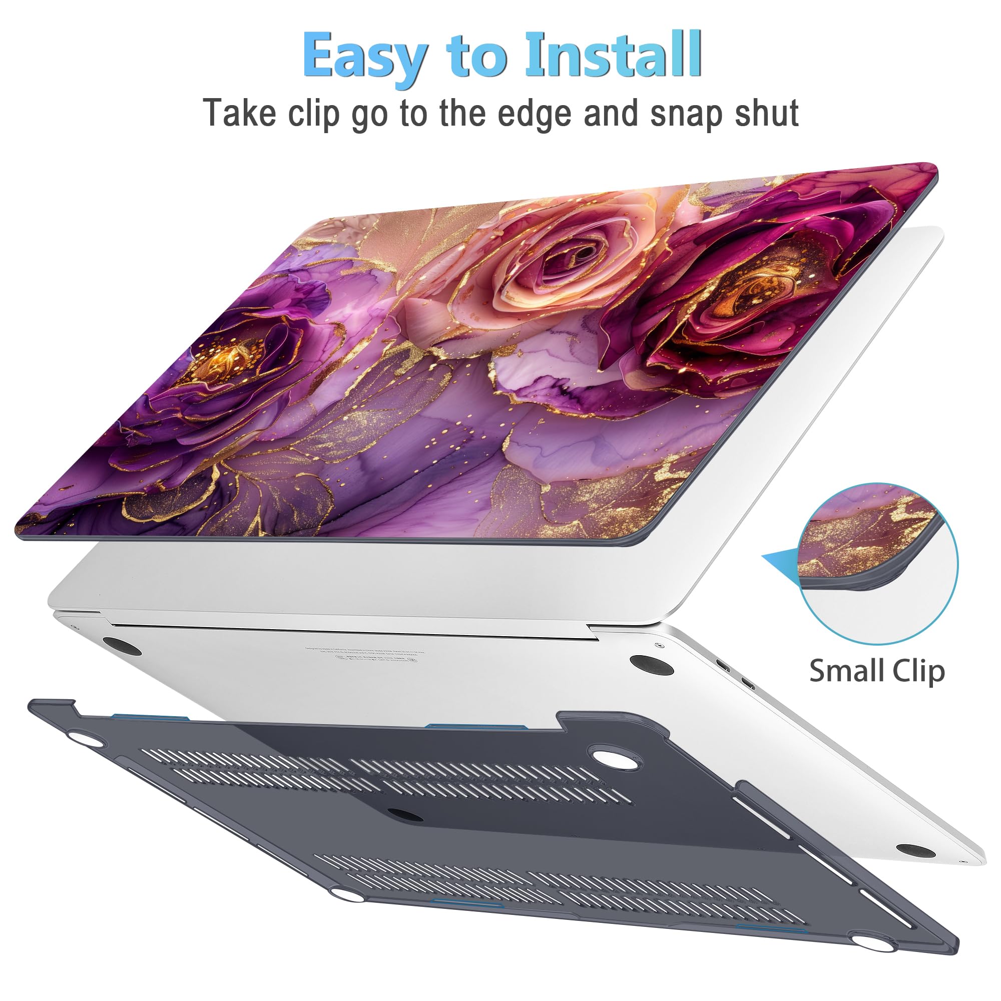 Mektron for MacBook Pro 13-inch Case 2022 2021 2020 Release A2338 M2 M1 A2289 A2251, Printed Plastic Hard Shell Cover for New MacBook Pro 13.3-inch Touch Bar Fits Touch ID，Marble Flowers