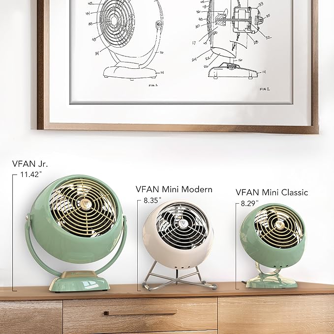 Vornado VFAN™ Mini Modern Vintage Fan, Retro Metal Air Circulator, Fan for Desk & Bedside, 2 Speeds, Adjustable Tilt, Personal Cooling with Targeted Airflow, Quiet Fan, Storm Gray