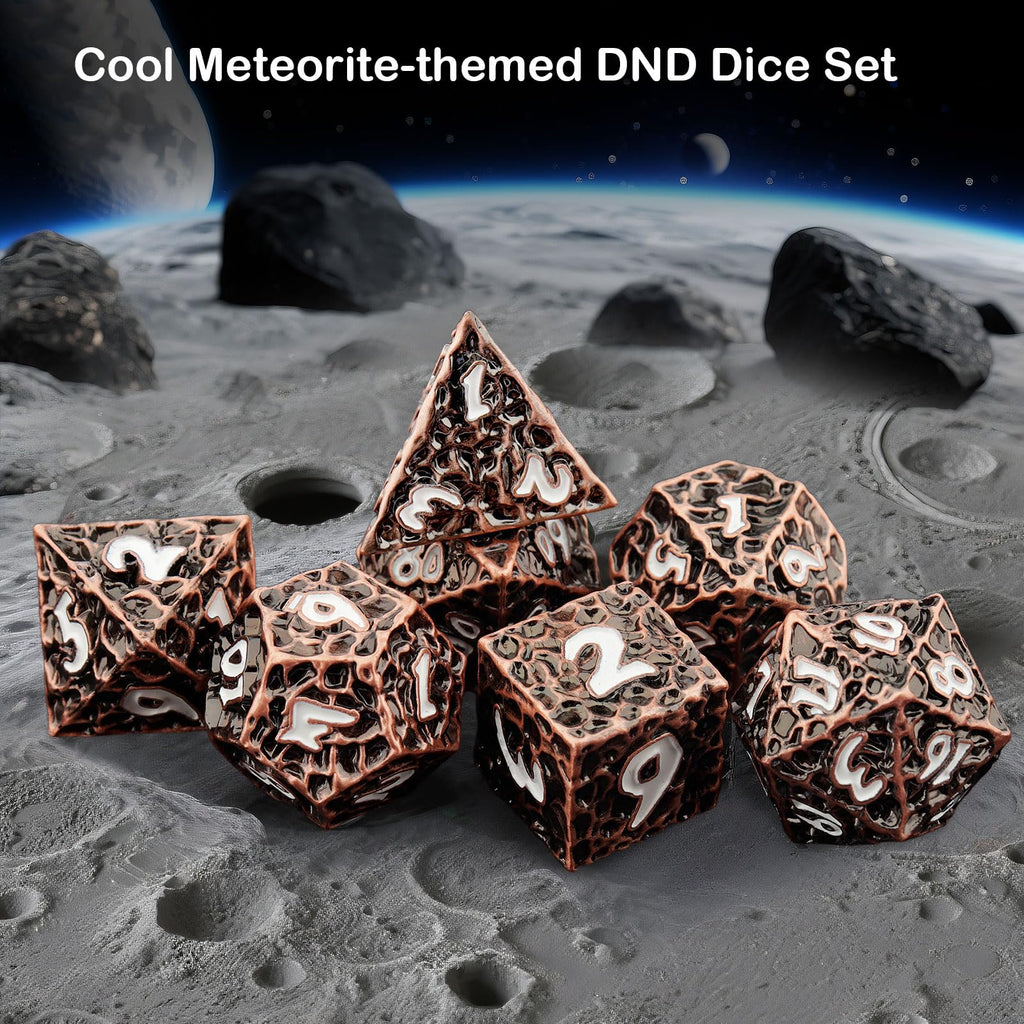 Haxtec Copper Metal DND Dice Set Polyhedral D&D Dice with Leather Dice Bag Compatible with Dungeons and Dragons Gifts TTRPG Antique Style Metal Dice for DND Players Masters