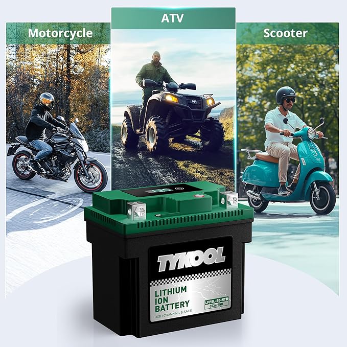 TYKOOL YTX5L-BS YTZ7S 2X Cranking Amps 150A, Lithium LiFePO4 Motorcycle Battery,12.8V 3Ah, Digital Readout, Fits for ATV,Honda Rukus Scooter,Moped