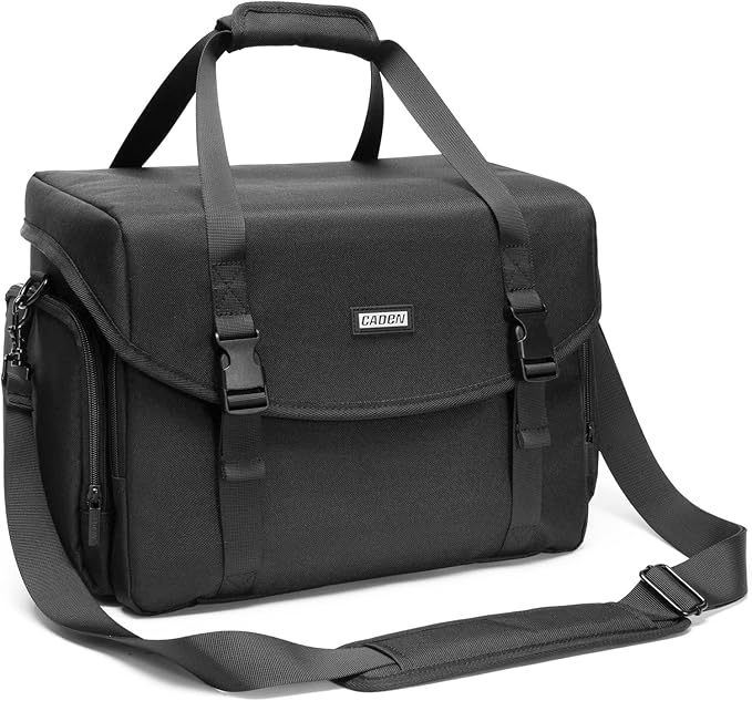 CADeN Camera Bag Case Shoulder Messenger Bag with Tripod Holder Compatible for Nikon, Canon, Sony, DSLR SLR Mirrorless Cameras Waterproof (Black, Large)