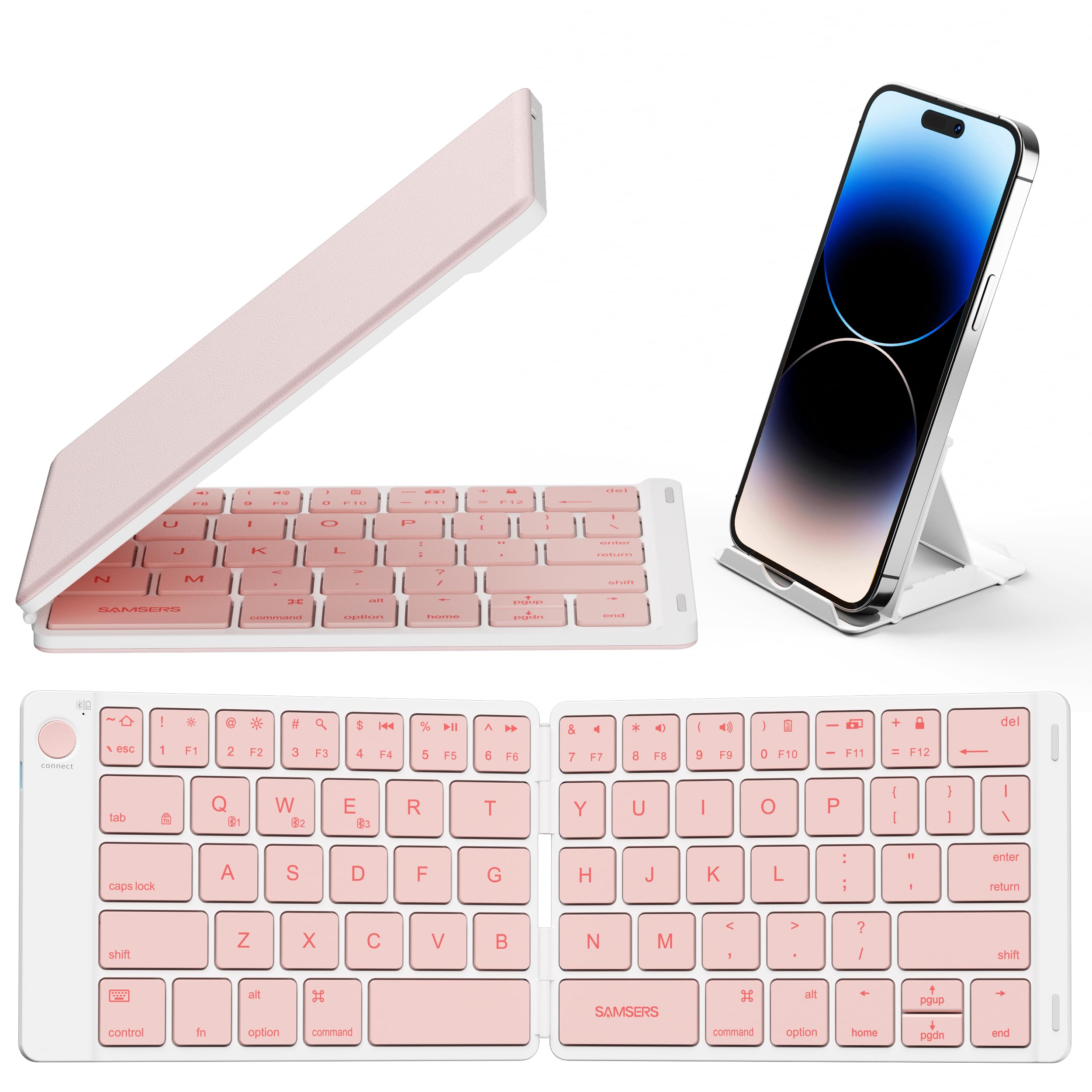 Samsers Ultra Slim Foldable Bluetooth Keyboard for Phone Tablet PC, Pink