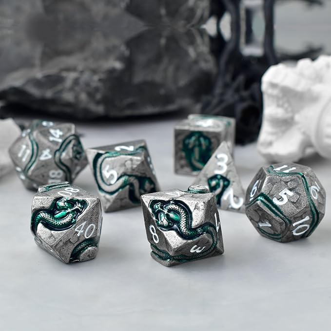 RULE DICE Serpent's Cunning DND Dice Set - Metal Dungeons and Dragons Dice for Players & DMS - Balanced Polyhedral D&D Dice, Unique D and D Gift for GMS and Players
