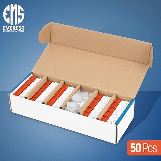 Everest 90° Angled RJ45 Cat6 Keystone Jacks 50-Pack in Orange - Slim Profile Female RJ45 Connectors - Cat 6 Keystone Jack - Compatible with 90° Angled Speed Termination Tool - easyJACK (B094WB91H3)