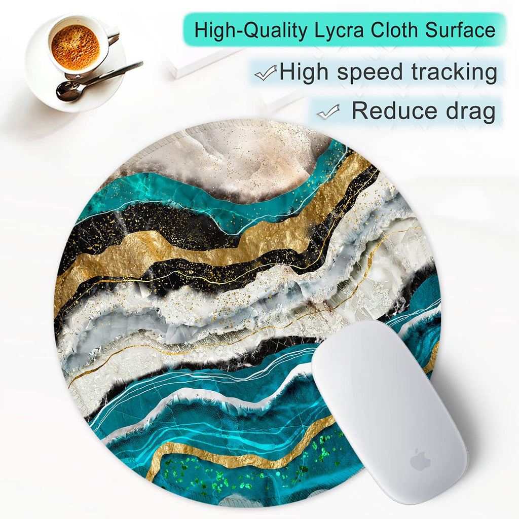 ITNRSIIET Round Mouse Pad with Stitched Edge Premium-Textured Waterproof Non-Slip Rubber Base Desktop Protection Mat Diameter 8.7 inches, Abstract Light Luxury