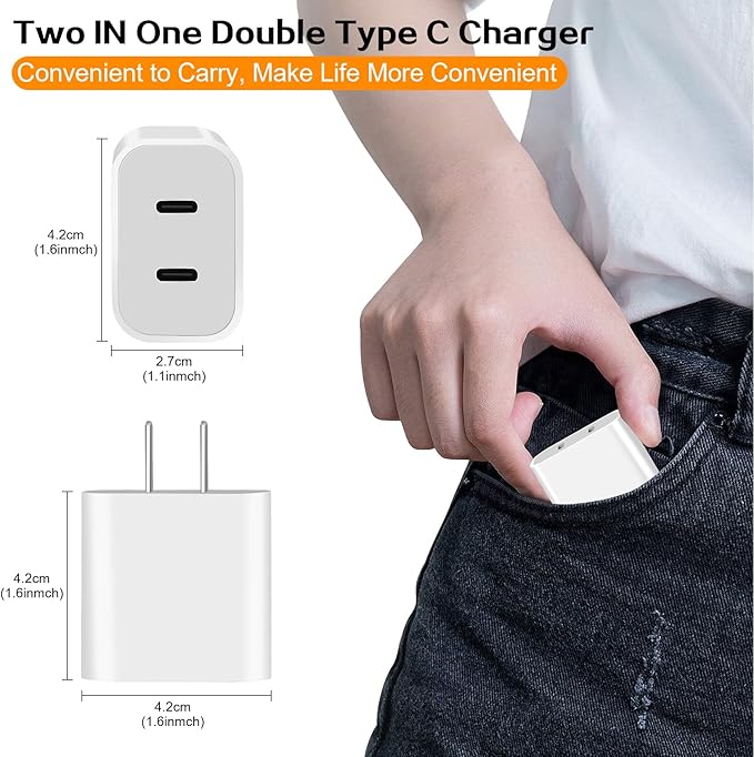 Super Fast iPhone Charger,Dual Port USB C iPhone Charger Fast Charging Block,3Pack Double Type C Wall Power Delivery Adapter,6Pack Quick USB C to Lightning Cable for iPhone 14 Pro/13/12/11/MiNi/XS/XR
