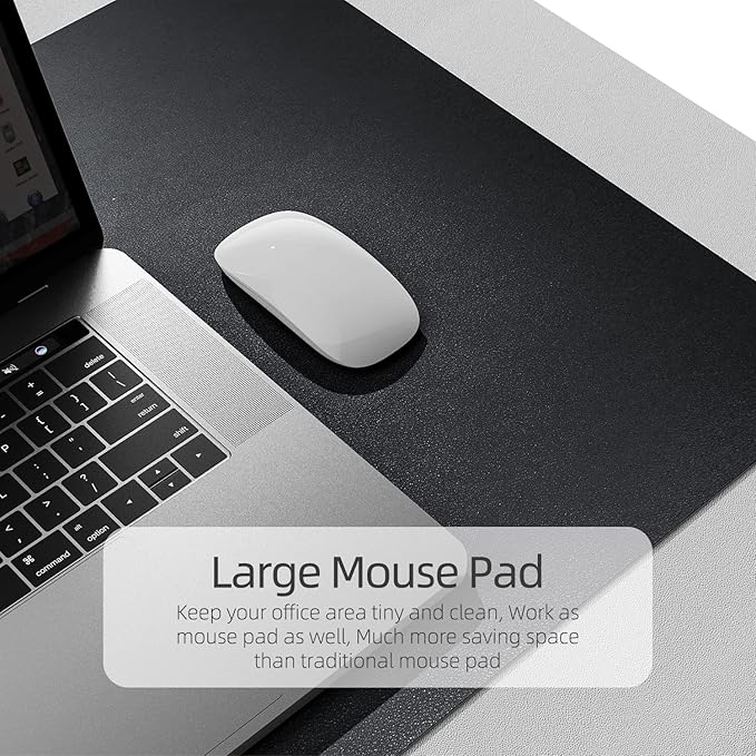 YSAGi Desk Mat, Desk Pad, Waterproof Desk Pad, 35.4" x 17" Laptop Leather Desk Pad Protector, Large Desk Blotter for Keyboard and Mouse, Desk Writing Pad for Office and Home (35.4" x 17", Black+Grey)