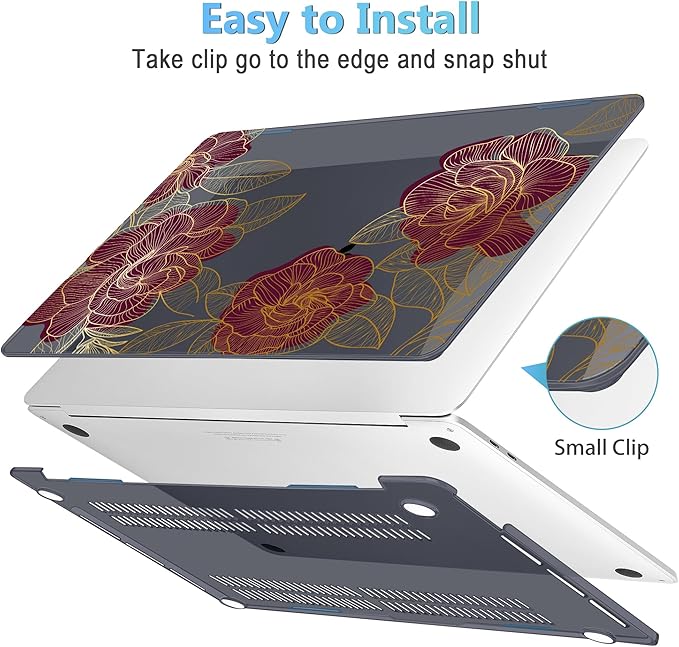 Mektron for MacBook Pro 13-inch Case 2022 2021 2020 Release A2338 M2 M1 A2289 A2251, Printed Plastic Hard Shell Cover for New MacBook Pro 13.3-inch Touch Bar Fits Touch ID，A-Golden Rose