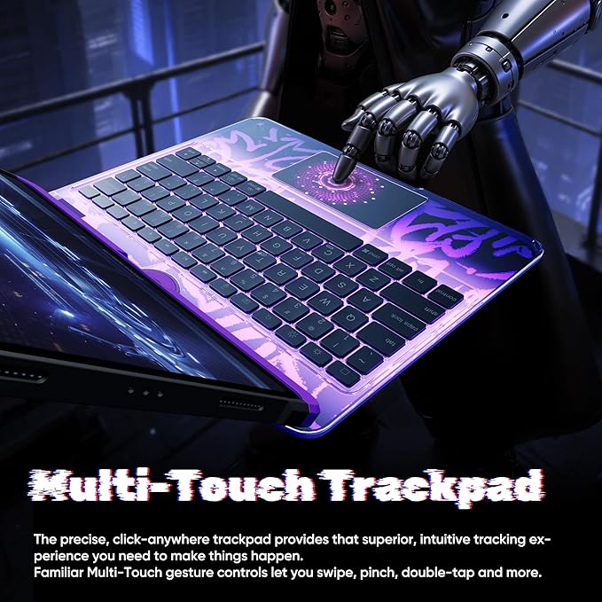 KITONE Transparent Case with Wireless Keyboard only for 2024 iPad Pro 11-in.(M4), 7 Colors Backlight, Trackpad, 360°Rotating Stand for iPad Pro 11(5th Gen), Tech Style