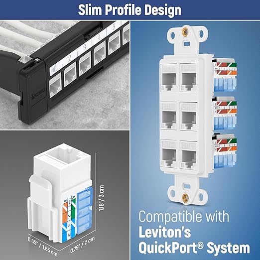 Everest 90° Angled RJ45 Cat5e Keystone Jacks 20-Pack in White - Slim Profile Female RJ45 Connectors - Cat 5e Keystone Jack - Compatible with 90° Angled Speed Termination Tool - easyJACK (B094WB91H3)
