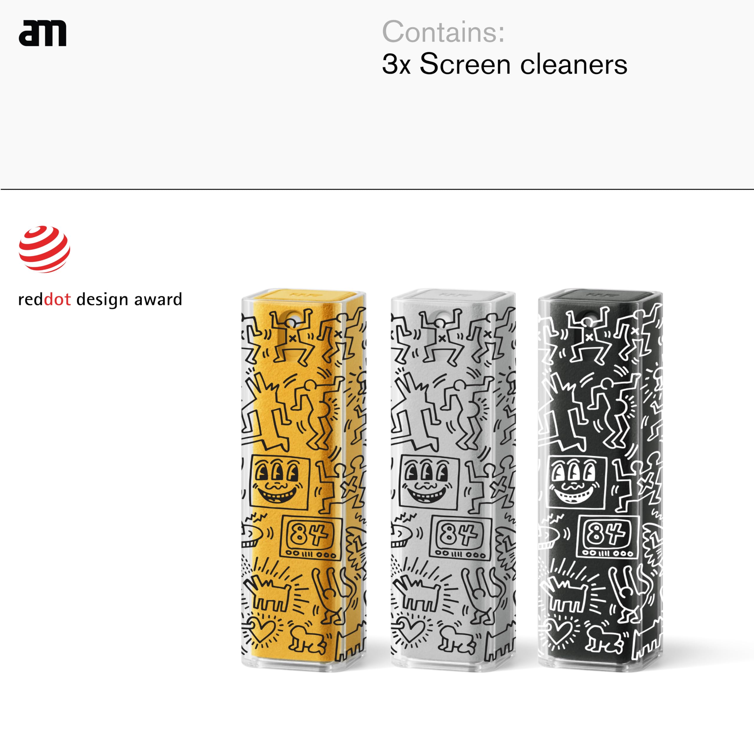 am Screen Cleaner Mist Spray with Microfiber Cloth – Alcohol-Free Screen Cleaning Kit for Phones, Tablets, Laptops, TVs & Car Displays, 3 Pack, Keith Haring