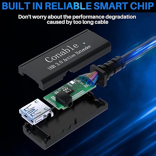 USB 3.0 Active Extension Cable 35 Feet, Long USB Type-A Male to Female Extender Cord, Built-in 2 Signal Booster Smart Chips, 5Gbps Transfer, for Printer, Xbox, Webcam, VR, Hard Drive, USB Hub and More