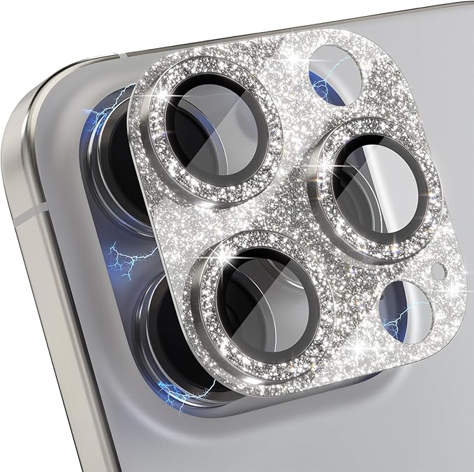 Choiche Compatible for iPhone 16 Pro/iPhone 16 Pro Max Camera Lens Protector, Bling Camera Cover with 9H Tempered Glass Lens Screen Protector Metal Ring Accessories (Glitter-Titanium Natural)