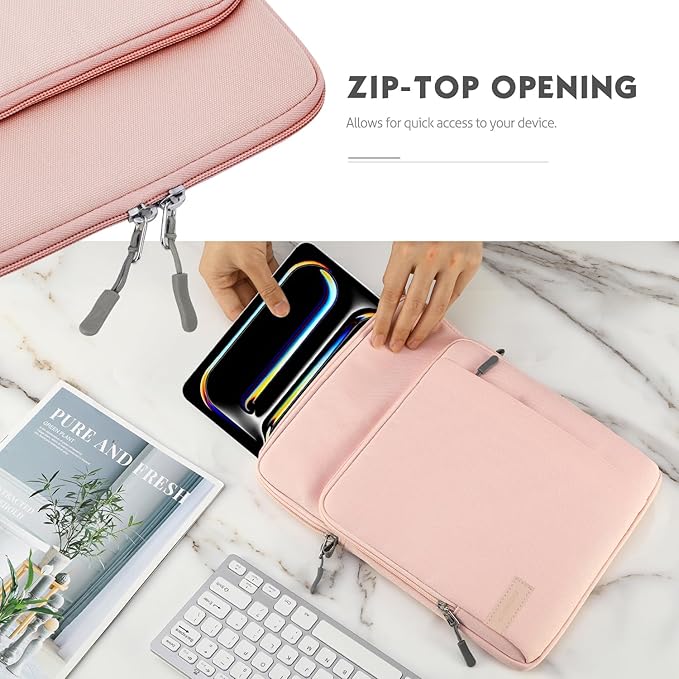 MoKo 12.9 Inch Tablet Sleeve Bag Carrying Case with Pockets Fits 13 Inch New iPad Pro M4 & Air M2 2024, iPad Pro 12.9 M2&M1, Surface Laptop Go 12.4", Galaxy Tab S8+/S9+ 12.4", Pink