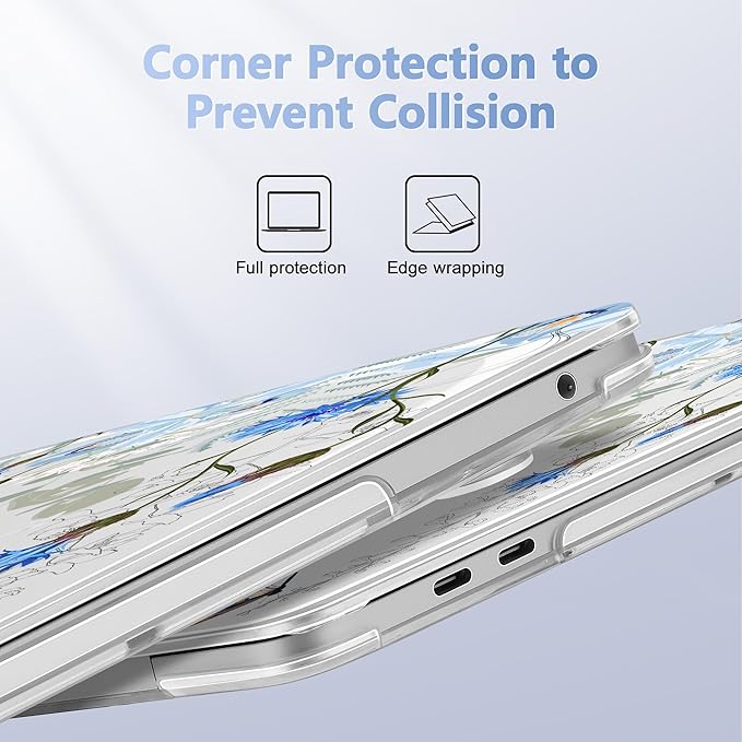 May Chen Compatible with MacBook Pro 13 inch Case with Touch Bar 2022 2021 2020 Release A2338 M1/M2 A2251 A2289, Plastic Hard Shell Case with Keyboard Cover + Dust Plug, Blue Flowers Leaves