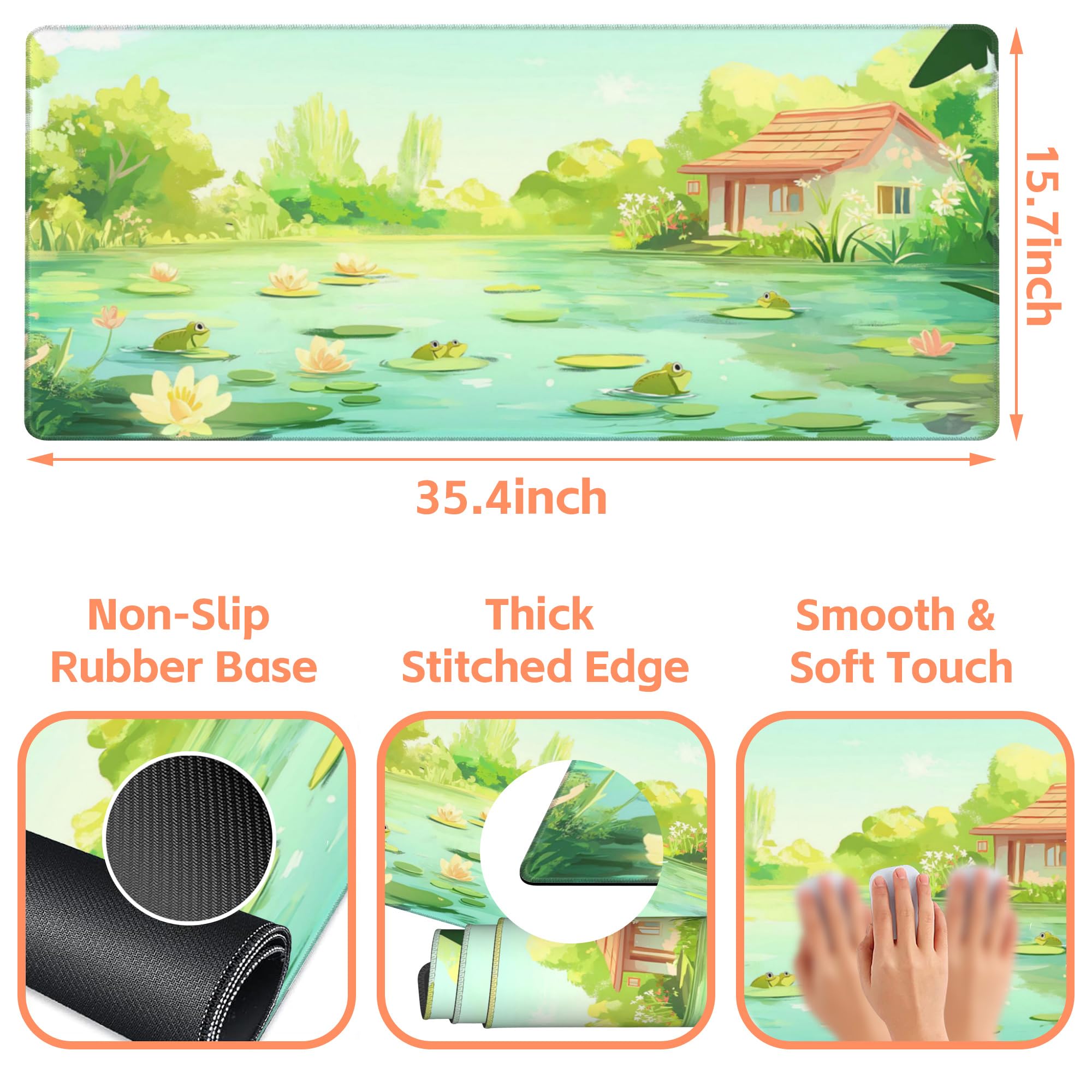 NIYLYNSYN Mouse Pad Large Frog in The Water Non-Slip Game Desk Mat with Stitched Edge Laptop Keyboard Desk Pad for Work Home Gaming (35.4 x 15.7 Inches)