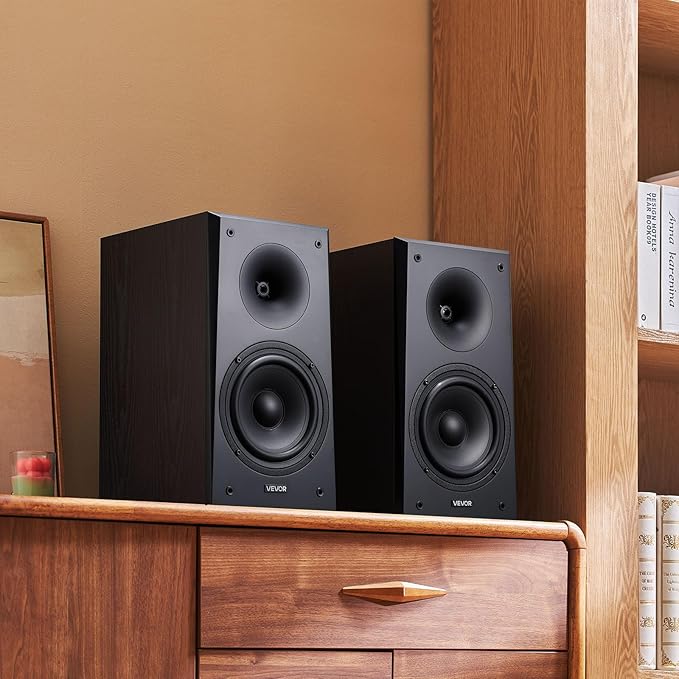 VEVOR Passive Bookshelf Speaker, 100W, Book Shelf Stereo Speakers with 6.5-Inch Woofer and 1-Inch Tweeter, Detachable Grille, 55Hz-20KHz Frequency Response, Wooden Enclosure, for Home Theater (1 Pair)