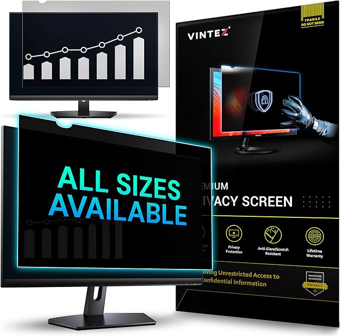 VINTEZ 22 Inch 16:9 Privacy Screen for Computer Monitor and Laptop - Anti Glare Protector Film Blue Light Filter Eye Protection - Computer Screen Privacy Shield, [1 Pack]
