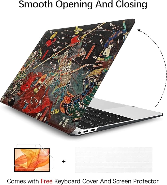Berkin Arts Compatible with MacBook Pro 13 inch Cover, 2022, 2021, 2020-2018 Release A1708 with Keyboard Cover & Screen Protector Ukiyo-e (The Kusunoki's Final Attack by Kuniyoshi)