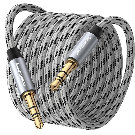 Aux Cable (20 ft), [Copper Shell, Hi-Fi Sound] 3.5 mm Male to Male Braided Auxiliary Cord Compatible with Headphone, Smartphone, Home/Car Stereo, Speaker, Echo & More