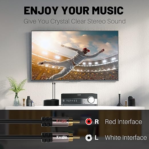 RCA Cable 15FT, 2RCA Male to 2RCA Male Stereo Audio Cable,【Oxygen-Free Copper, Hi-Fi Sound, Double Shielded】 2 RCA Car Audio Subwoofer Cord for Home Theater, HDTV, Amplifier, Hi-Fi System, Speaker