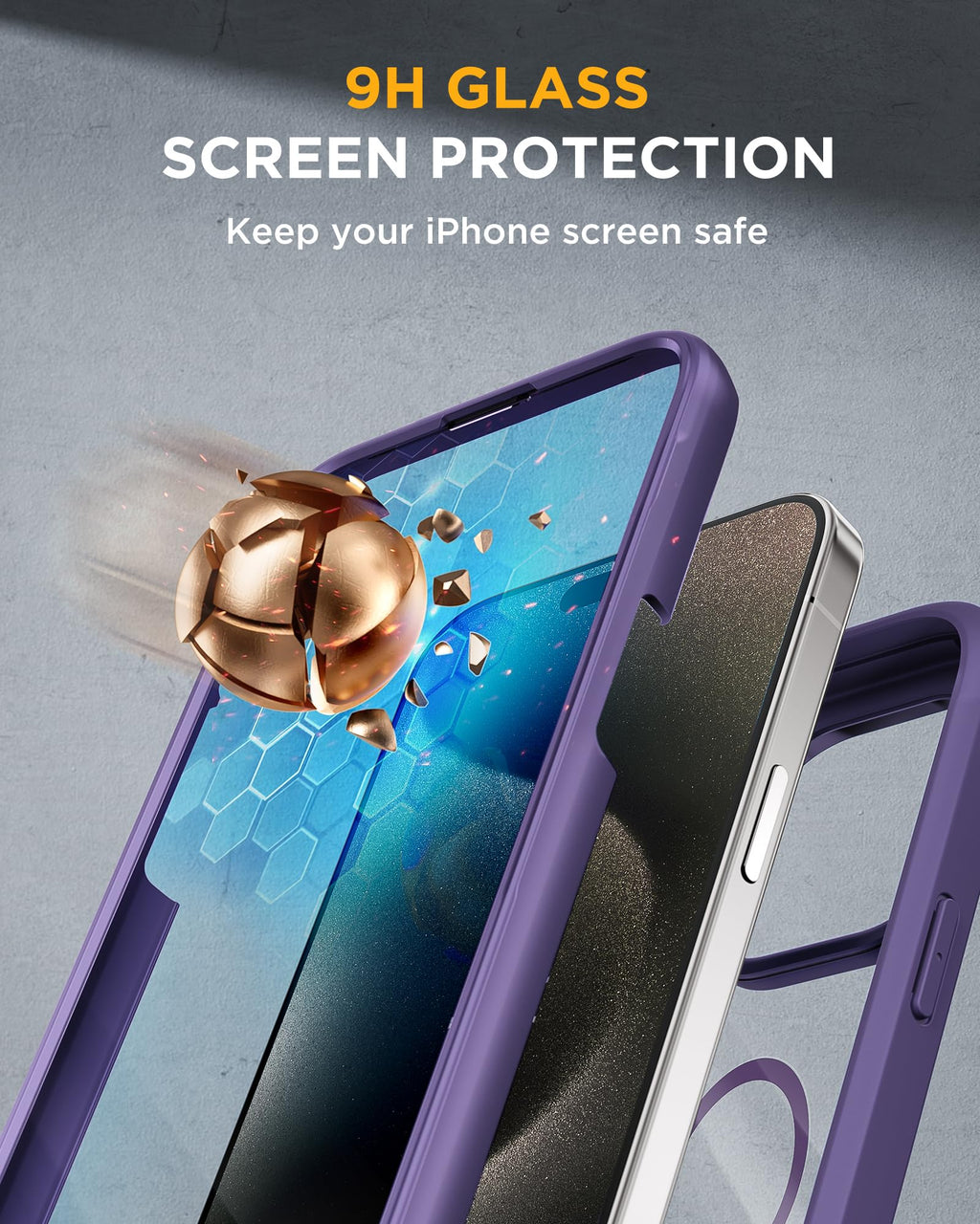 Miracase Magnetic for iPhone 15 Pro Case [Compatible with MagSafe] Full-Body Bumper Phone case with Built-in Glass Screen Protector& Camera Protector, Military Drop Proof 15 Pro Cover, Magnetic Purple