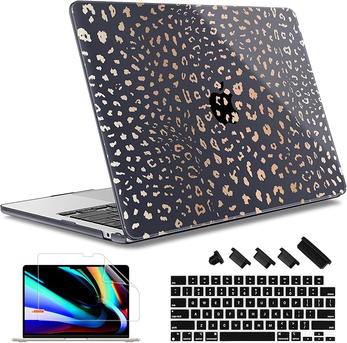 May Chen for MacBook Air 13.6 Inch Case 2025/2024/2023/2022 Release (Model A2681 A3113 A3240, M2 M3 M4 Chip) – Hard Shell Laptop Cover with Keyboard Cover & Screen Protector， Leopard Print