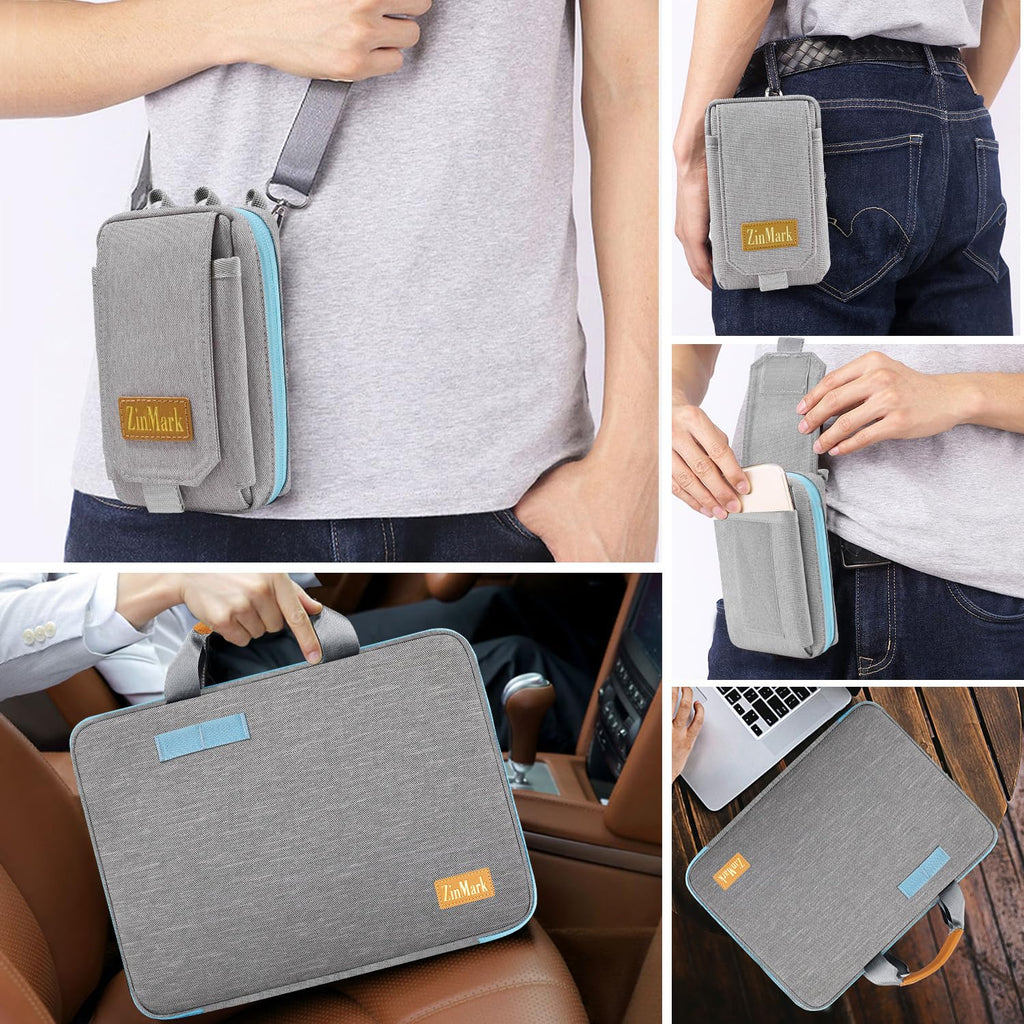 ZINMARK Laptop Case 15.6 Inch Briefcase Military-Grade Protection with Detachable Belt Bag, Compatible All Model of 15-16 Inch MacBook Pro and Most Popular 15.6 Inch Notebooks Chromebooks (Gray&Blue)