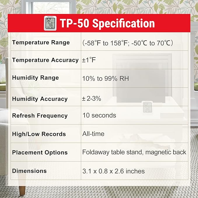 ThermoPro TP50 Digital Hygrometer Indoor Thermometer Room Thermometer and Humidity Gauge with Temperature Humidity Monitor