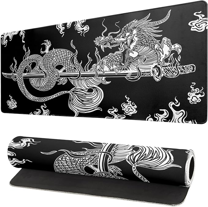 Dragon Gaming Mouse Pad - Black, Large (31.5x11.8 Inch), Non-Slip Base, Stitched Edge for Gaming & Office
