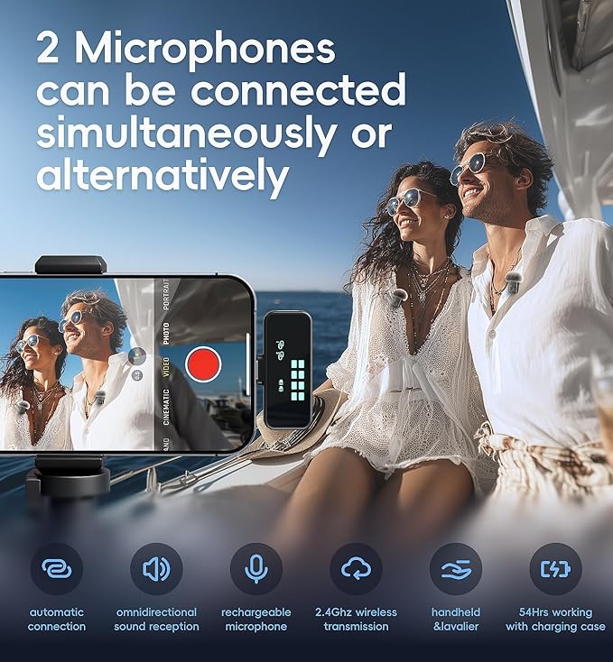 Microphone for iPhone with Charging Case Mini Microphone Wireless Lavalier USB C Lapel Mic Clip on Mic for iPhone, iPad, Android for Video Recording, Vlog, YouTube, TikTok