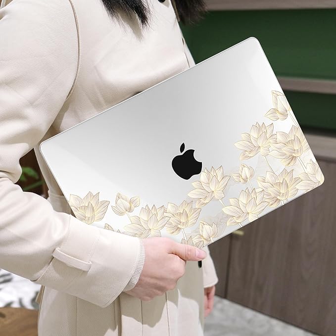 MEEgoodo for M4/M3/M2 MacBook Air 15.3 inch Case 2025 2024 2023, Case Fit Model (A3241/A3114/A2941) for MacBook Air 15 inch, Laptop Hard Shell with Keyboard Cover, Golden Lotus