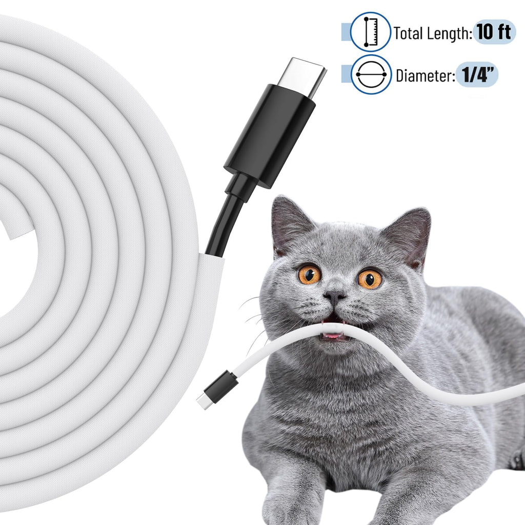Cord Protectors from Pets No Chew, 1/4 inch 10ft Wire Protector Cord Covers for Pets, Flexible Cable Sleeve Cord Management for TV/Computer/Electric Wires/Phone Charging Cables, White
