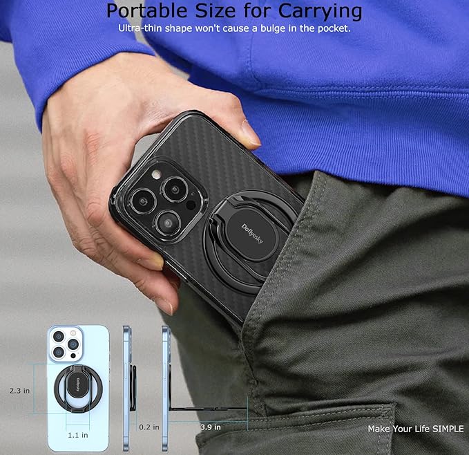 Magnetic Phone Ring Holder, Double Adjustable Phone Grip and Stand Compatible with MagSafe Ring Holder, Compatible with PopSockets MagSafe Ring Removable for iPhone & Android Phone, Purple