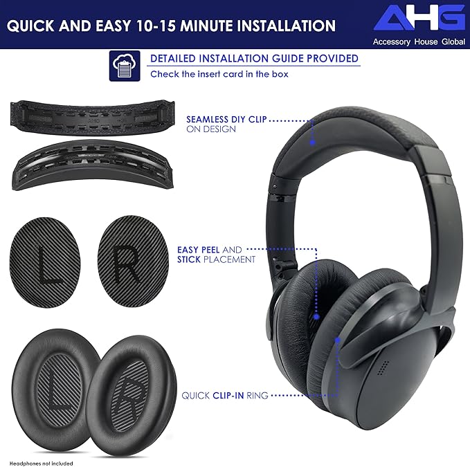 Replacement QC Ear Pad and Headband Pad Kit Cushion. Compatible with Bose QuietComfort (2023) QC45 QCSE QC35 II Wireless Noise Cancelling Headphones (Black) Easy DIY Fit