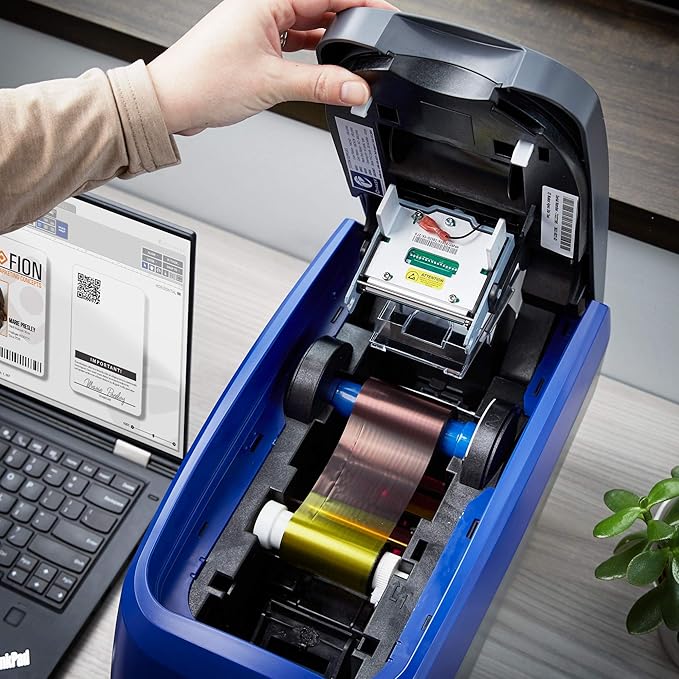 ID Maker Apex 2 Sided Card Printer Machine & Supply Kit for Badge Printing - Print Professional Quality Identification Badges - IDMaker Software, 300-Print Color Ribbon, 100 PVC Cards