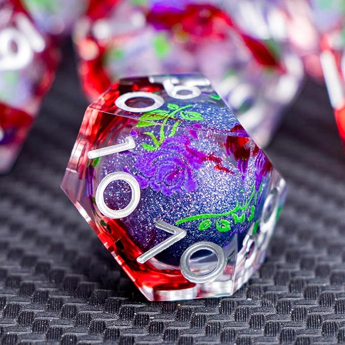 ARUOHHA Liquid Core DND Dice Set, Vampire Sharp Edged Dragons Dice Compatible with D&D RPG Role Playing Games, Resin Blood Red Polyhedral Dungeons D and D Dice with Gift Box D20 D12 D10 D8 D6 D4