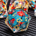 ARUOHHA DND Resin Dice Plum Blossom Liquid Core Dice Golden Blue Sharp Edged Polyhedral Dragons Dice Set with Gift Box, Dungeons D and D Dice Role Playing Game D20 D12 D10 D8 D6 D4