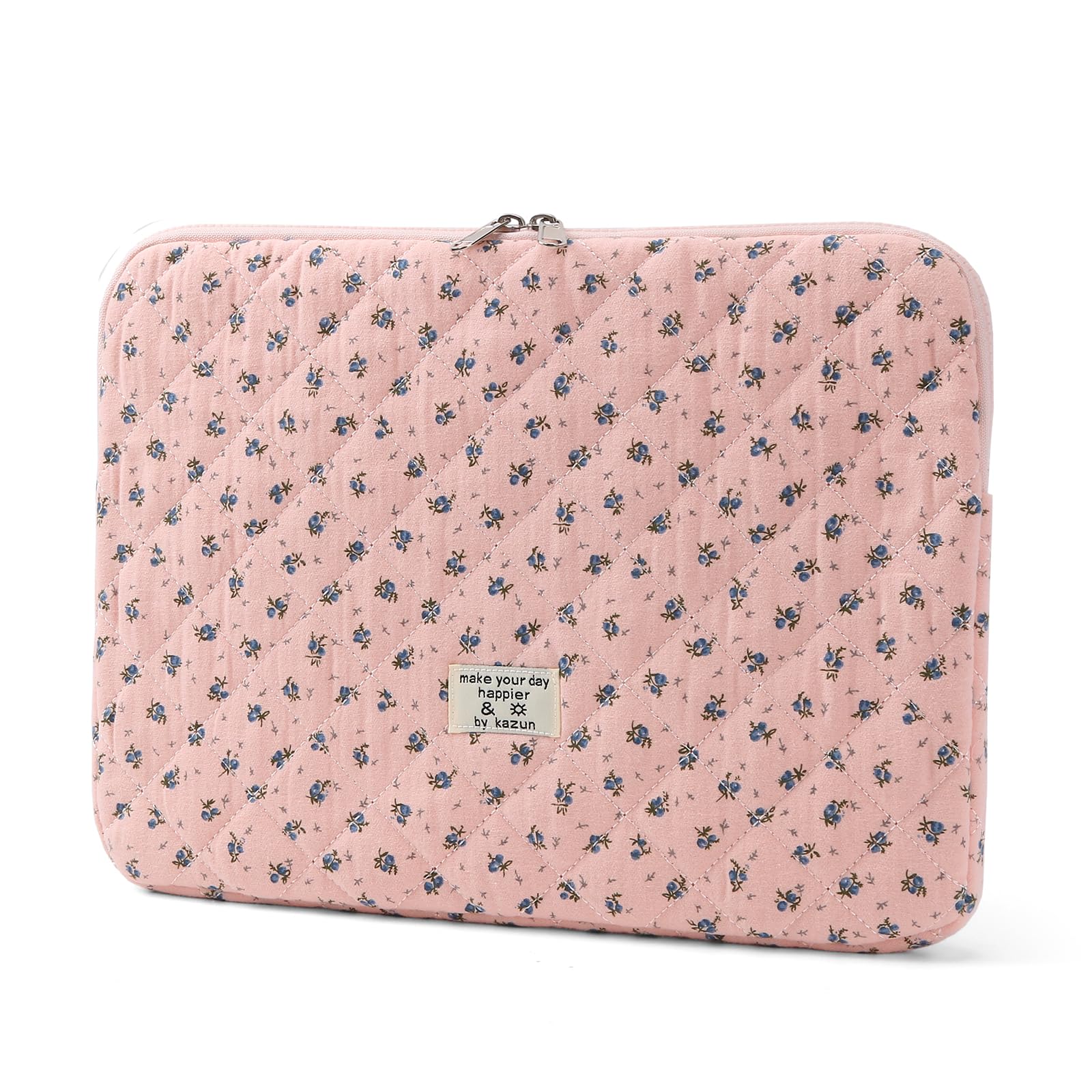 Puffy Laptop Sleeve 13-15.6 Inch Cute Quilted Laptop Protective Case Padded Floral Computer Sleeve for MacBook (A-Dark Pink, 13 Inch)