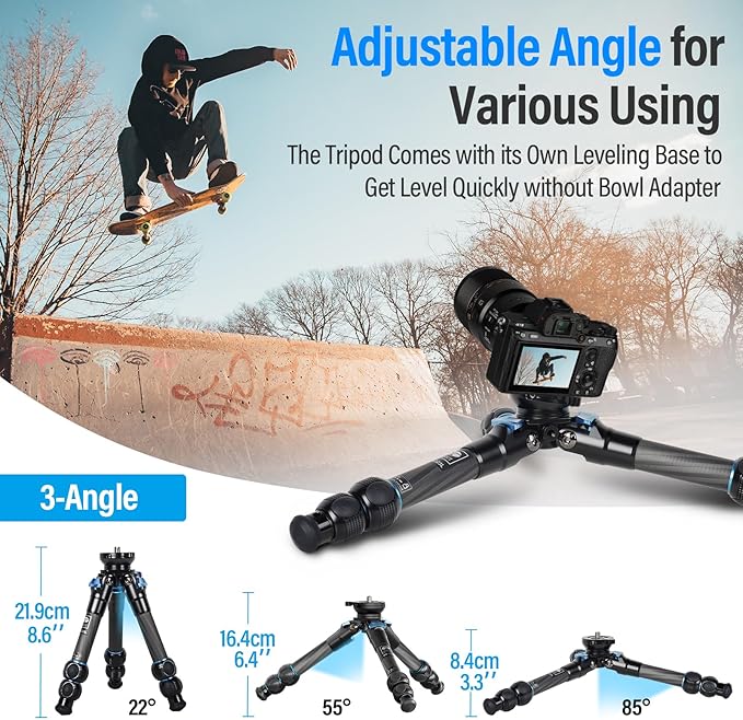 SIRUI Carbon Fiber Tabletop Tripod Kit with ±15° Bowl Adjustment, Compact Ultra-Light Weight Only 0.62kg, Max Load 5kg/11.02lb for Cameras, DSLR（AM-223L）