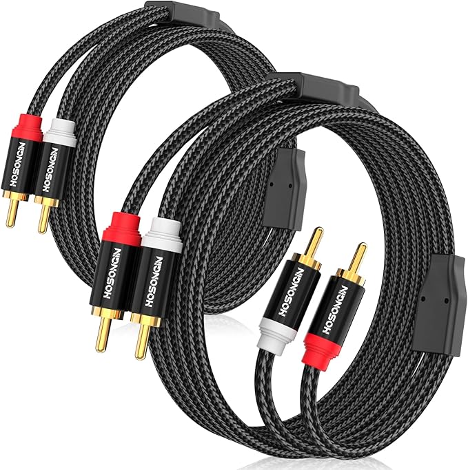 HOSONGIN RCA Cables 6.6ft 2 Pack[Hi-Fi Sound, Nylon Braided, Shielded], 2-Male to 2-Male RCA Audio Stereo Subwoofer Cable Auxiliary Cord for Home Theater, HDTV, Amplifiers, Hi-Fi Systems, Speakers