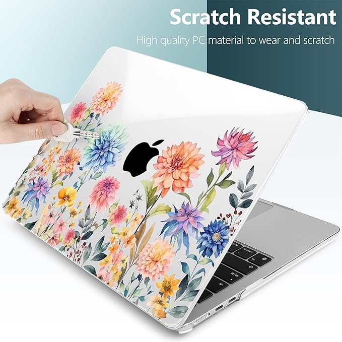 TWOLSKOO for M4 MacBook Air 13.6 inch Case 2025-2022 Release M4 A3240 M3 A3113 M2 A2681, Plastic Hard Shell & Screen Protector & Keyboard Cover & Trackpad Film, Beautiful Flowers