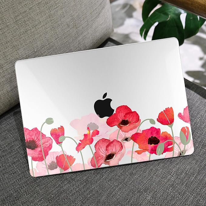 MEEgoodo for M4/M3/M2 MacBook Air 15.3 inch Case 2025 2024 2023, Case Fit Model (A3241/A3114/A2941) for MacBook Air 15 inch, Laptop Hard Shell with Keyboard Cover, Hand Drawn Poppy