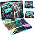 KITONE Transparent Case with Wireless Keyboard for iPad 10.2-in (7th, 8th, and 9th Gen), 7 Colors Backlight, Trackpad, 360°Rotating Stand, Tech Style