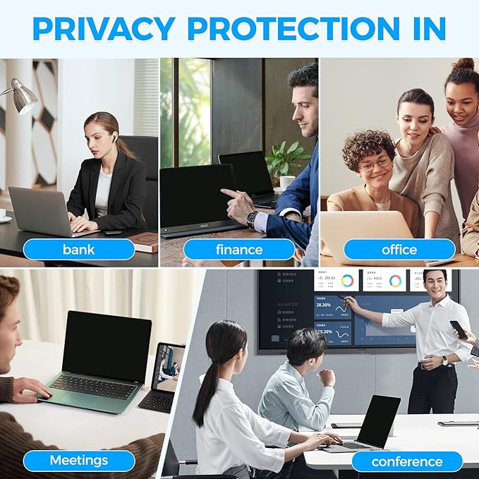 Magnetic Laptop Privacy Screen Filter 15.6 inch for 16:9 Widescreen Computer Monitor, Removable Anti Blue Light Privacy Shield, Anti-Glare Protector