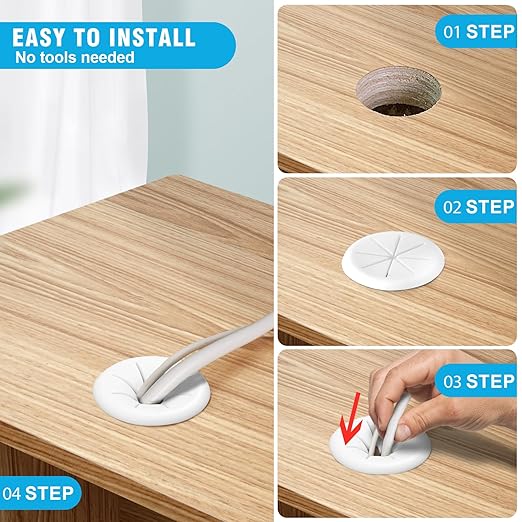 2" White Desk Grommet, JTemgle Flexible Cable Grommet Rubber Cable Hole Cover Wire Organizer Caps Desktop Cord Management for Home Office TV Stands Tabletops, 10 Pieces
